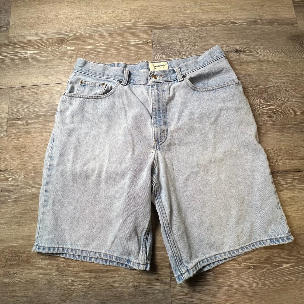 Eddie Bauer Denim Shorts Mens 36 Blue Light Wash Vintage 90s Relaxed Cotton Gorp